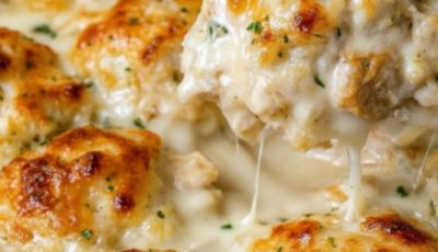 4-Ingredient Chicken Alfredo Biscuit Casserole