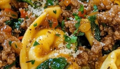 Garlic Butter Beef and Spinach Tortellini
